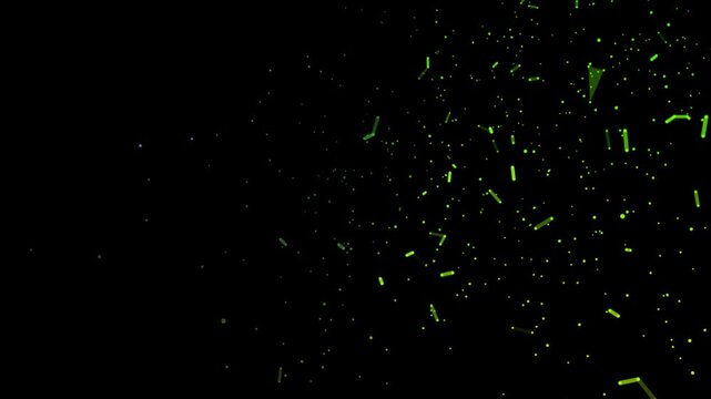 Neon green bacteria cells rapidly multiplying under microscope in dark laboratory setting
