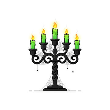 Black Hanukkah Menorah with Candles Isolated on White Background