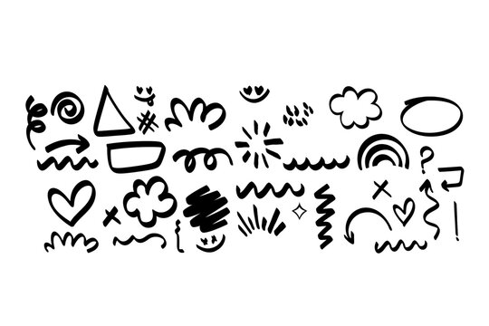 Title: Hand Drawn Doodle Elements and Abstract Sketch Symbols Collection on White Background