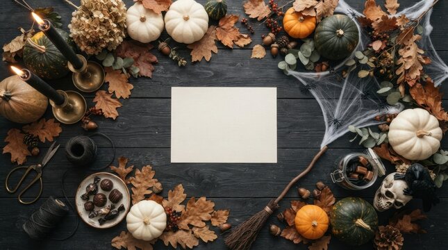 Halloween Blank Paper Card Mockup on Wood