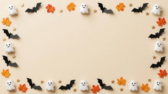 Halloween Frame with Ghost Figurines and Bats