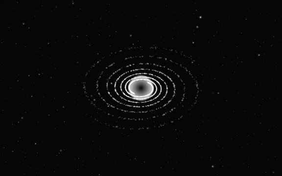 Stellar formation process illuminates deep space cosmos. Swirling cosmic dust, galaxy formation, astronomy photograph, astrophotography capturing luminous accretion disk and distant stars in wide 