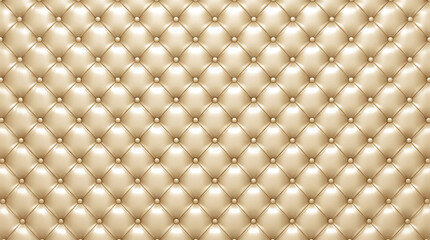 Fototapeta premium Luxury beige tufted leather texture with elegant diamond quilted pattern and glossy shiny buttons.