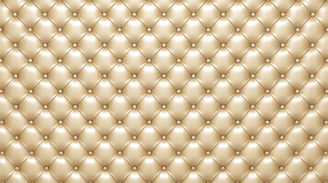 Luxury beige tufted leather texture with elegant diamond quilted pattern and glossy shiny buttons.