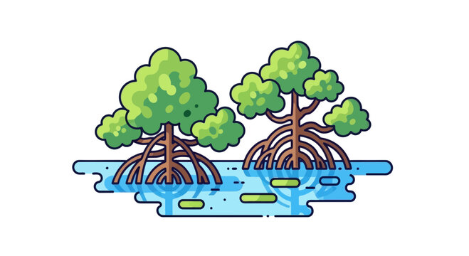 Two Mangrove Trees in Water Ecosystem