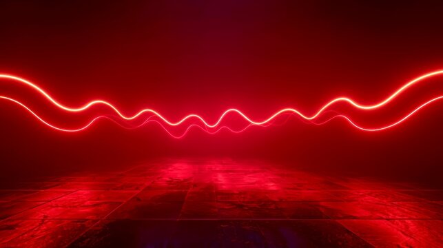 Vibrant red light trails curve gracefully across dark space
