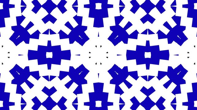 Blue and white geometric kaleidoscope animation background, optical illusion seamless loop. structure fractal.