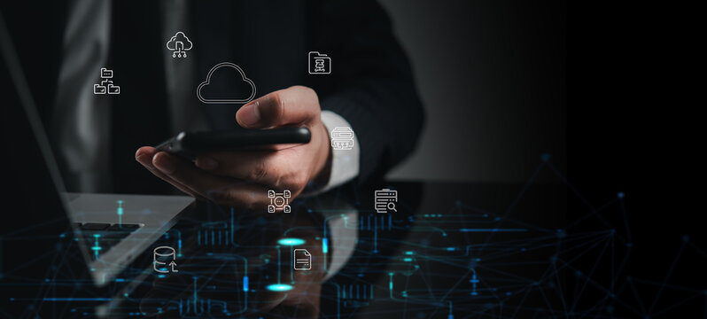 Cloud Computing Data Storage and Digital Network Smartphone Concept
