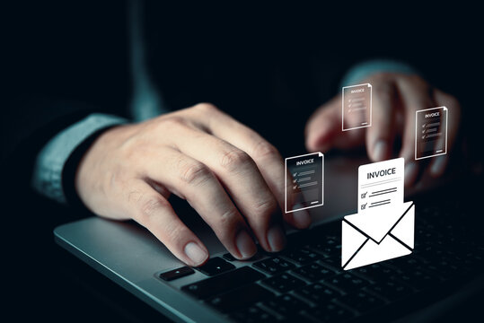 Digital Invoice Billing and Online Accounting Workflow on Laptop
