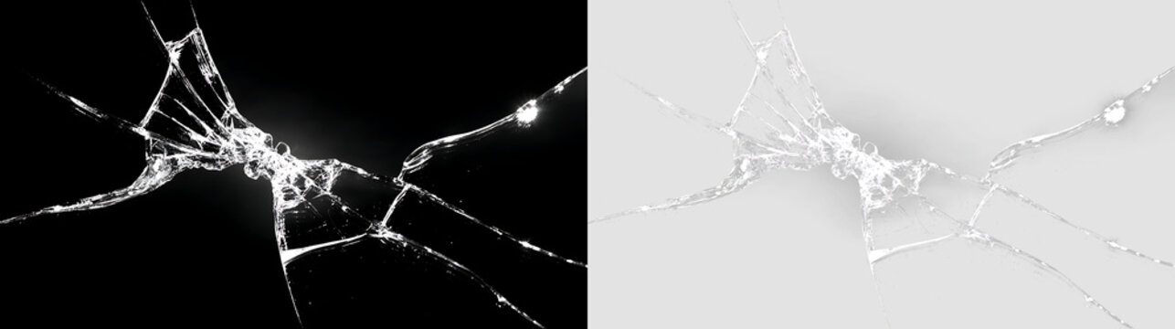 Cracked Glass Surface Overlay with Shattered Center and Sharp Glass Lines