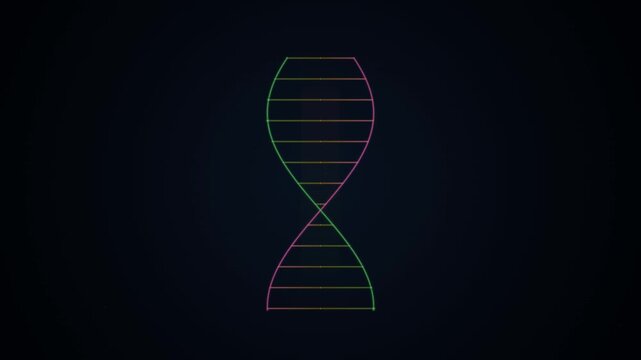 Stylized glowing double helix dna molecule structure rendered on dark background