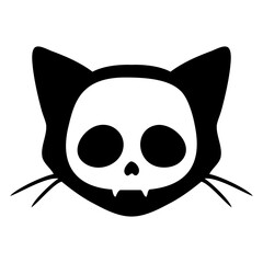 Fototapeta premium Icono con dibujo sencillo de la silueta de una cabeza de gato con calavera para tarjetas y felicitaciones de Halloween