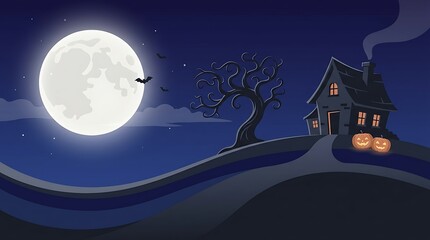 Naklejka premium Spooky pixel art graveyard with a haunted church and full moon on a dark purple halloween night
