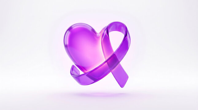 Purple awareness ribbon intertwined with a 3D heart shape awareness campaign