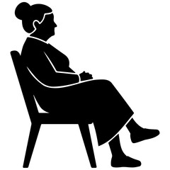 Fototapeta premium Elderly woman sitting on chair profile view black silhouette graphic for elderly care concept.