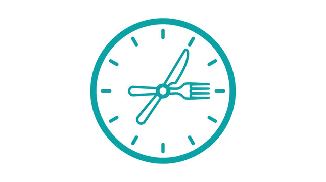 Minimal Clock Face with Fork and Knife, Time for Meal Concept, Restaurant Dining, Food Schedule and Mealtime Illustration