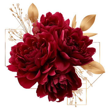 elegant red peony flowers with gold geometric 