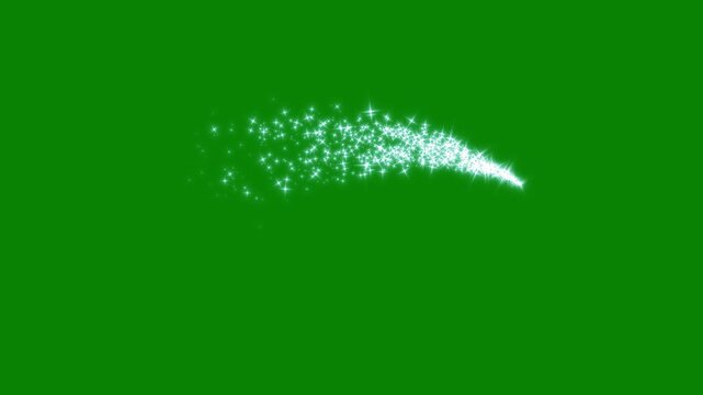 4 K magic glitter sparkle trail. twinkling magic dust, fairy sparkle stars, white blinking stars, line sparks flare on green screen background. flat vector doodle stars, cartoon blinking motion.