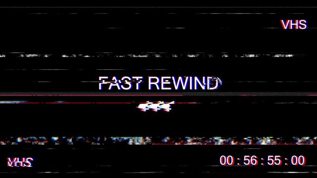 Retro vhs glitch effect displaying fastrewind screen with timecode