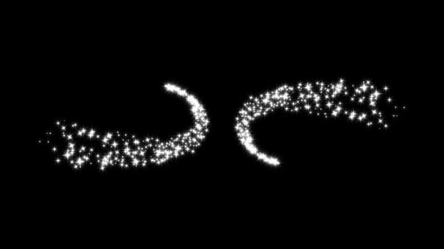 Glitter line transition animation, glitter sparkle path white twinkling stars line, fast glittering star lines, twinkling dust. sparkle dust line motion on black screen seamless loop 4k animation.