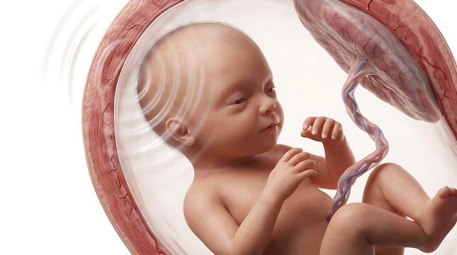 Fetus Inside Womb With Umbilical Cord Attached