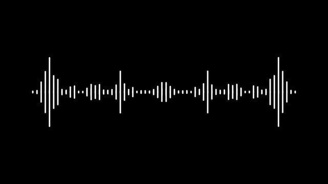 Glowing white audio spectrum animation, sound wave equalizer, waveform frequency visualization, transparent background, music visualizer, black background. 4k looping effect