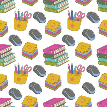 Back to school theme, hand drawn seamless pattern with school supply, education concept.