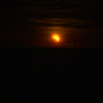 Partial Solar Eclipse Over Gdansk, Poland, Aerial Drone View