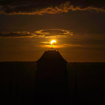 Partial Solar Eclipse Over Gdansk, Poland, Aerial Drone View