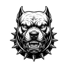 Obraz premium Muscular Aggressive Pitbull Head with Spiked Collar Halftone Art on Transparent Background. Retro Pop Art Pitbull with Spike Collar Illustration on Transparent Background.