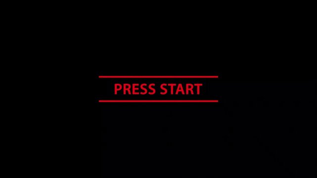 Press start red text on black background glitch effect video loop animation