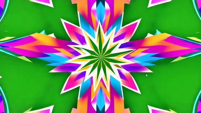 Kaleidoscopic fractal bloom with vibrant colors in mesmerizing motion on green screen