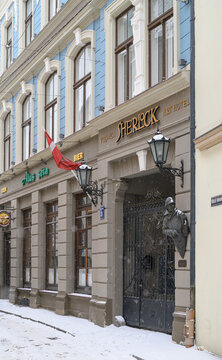 December 24, 2021, Riga, Latvia Sherlock Art Hotel Victorian Sherlock Holmes Themed Boutique Hotel in Old Town Riga, Latvia