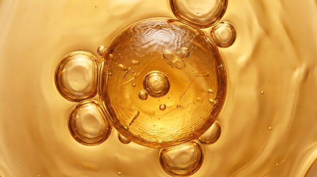 Golden bubbles in amber liquid