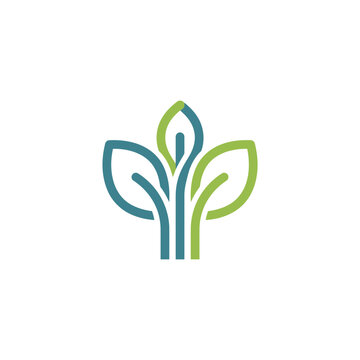 Modern three leaf sprout symbol with vertical lines