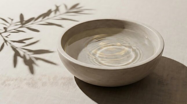 Adkar model conceptual visualization featuring a stone bowl filled with water and organic shadows to represent change management and business process