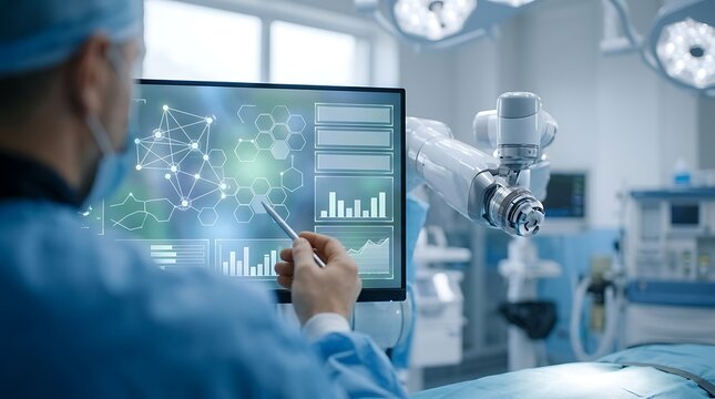 Surgeon monitoring robotic surgical system interface during medical procedure