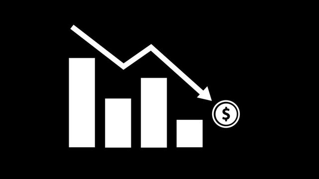 Financial Loss Chart Line Icon. Animated line art graph showing downward trend and dollar coin for bankruptcy price drop and market loss animation. business loss concept animation