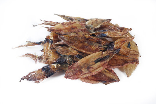 Dried squid on white background