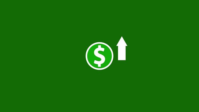 Dollar Price Increase Line Icon up side arrow animation. Minimalist line art dollar coin with rising arrow animated icon for inflation money growth and financial profit.