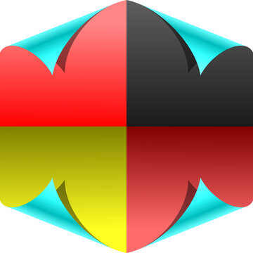 Abstract colorful folded paper sticker with four quadrants