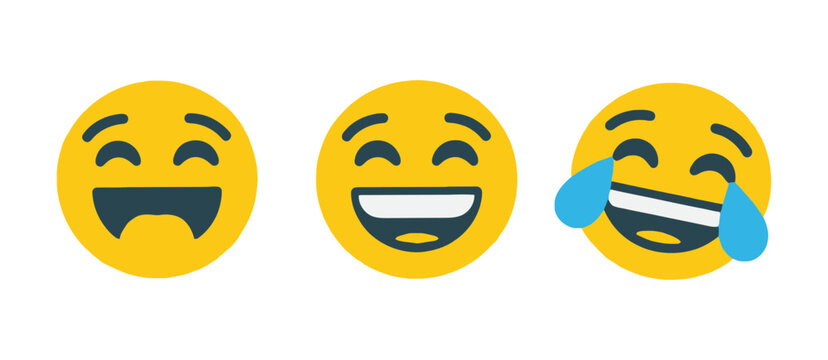 Laughing Face Emoji Icons Featuring LOL Expressions, Happy Emotions, Joyful Smiles and Modern Chat Messaging Vector Designs