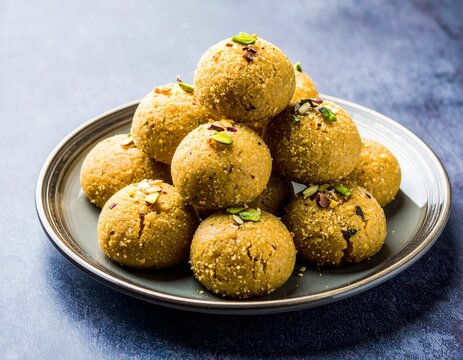 Traditional Homemade Nankhatai Shortbread Cookies with Pistachio and Almond on Ceramic Plate