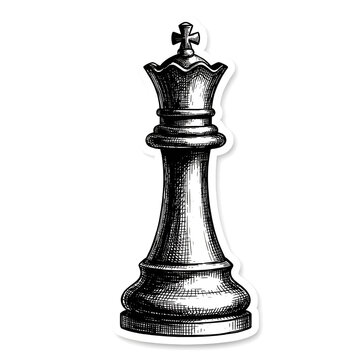 Single chess queen piece hand drawn vintage style illustration with strategy illustration competition intellect