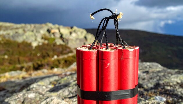 Bundle of Dynamite Sticks with Detonator Wires