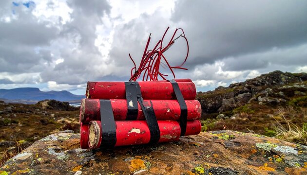 Bundle of Dynamite Sticks with Detonator Wires