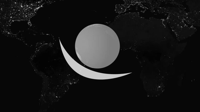 Abstract Global Communication Technology Logo with World Map on Black Background