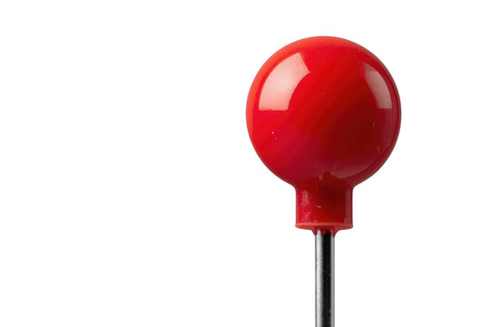 Bright red spherical lollipop with short neck on a black stick