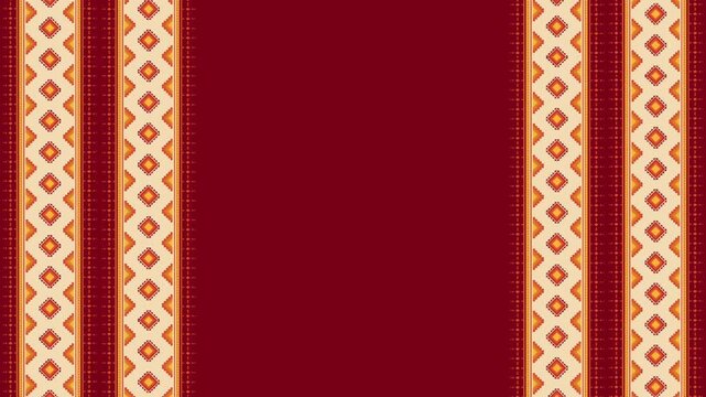 Native American Day Background with Traditional Ethnic Geometric Pattern Borders on Red.