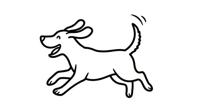 Happy Running Dog Line Art Illustration - Minimalist Cartoon Canine Sketch for Creative Projects and Pet Lovers